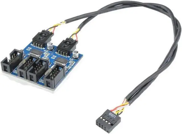 Main image of Aomoproing 9pin USB header Male 1 to 4 Female Extension Cable Card Motherboard 9-Pin USB HUB USB 2.0 9 pin Connector Adapter Port Multilier