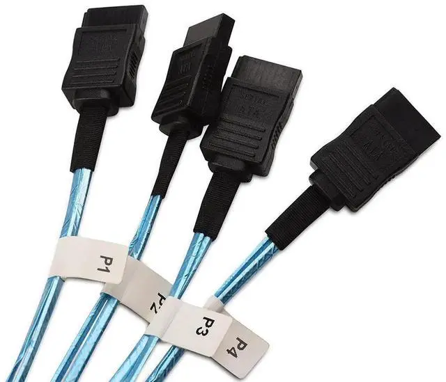 Alt view image 4 of 5 - Aomoproing Internal HD Mini SAS to SATA (SFF-8643 to 4x SATA) Reverse Breakout Cable 3.3 Feet/1mParent