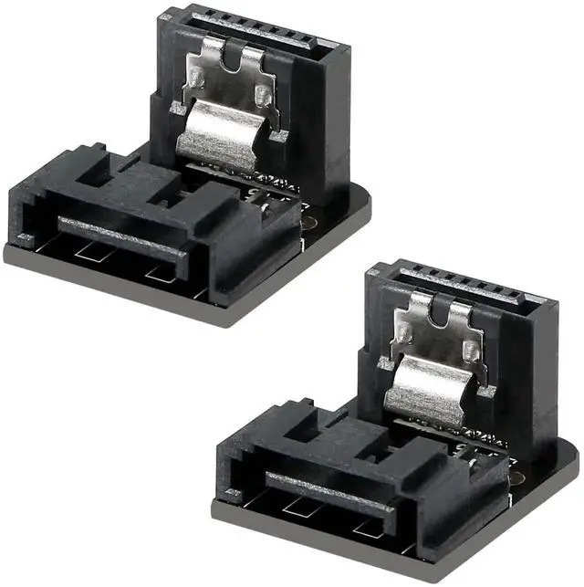 Main image of Aomoproing Right Angle SATA 7Pin Female to 7pin Male Adapter,90 Degree SATA 7pin Converter Mainboard Motherboard for Desktops SSD HDD (Black - 2 Up) 2 PCS
