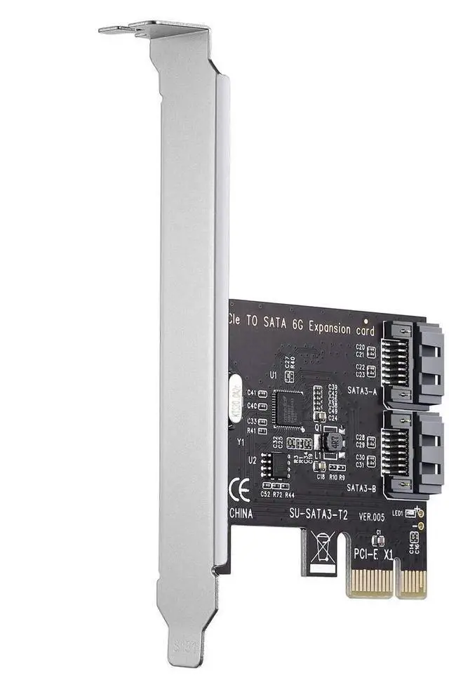 Alt view image 6 of 7 - Aomoproing PCI Express 3.0 (2-Port) Controller Card, PCIe to SATA III 6Gb/s Converter, Supports SSD and HDD, Includes Bracket and 2 SATA Cables