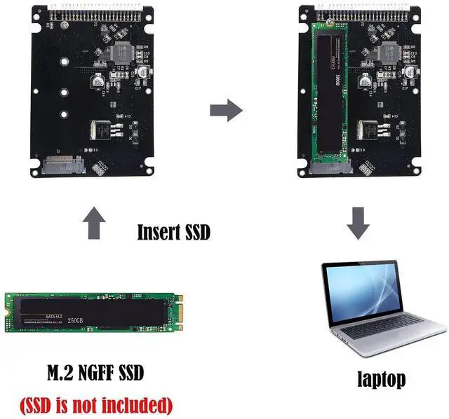 Alt view image 3 of 6 - Aomoproing M.2 NGFF SATA SSD to 2.5" IDE 44pin Enclosure Adapter, Black for Notebook LaptopDesktop Computer and More