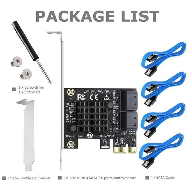 Alt view image 7 of 7 - Aomoproing PCIe SATA Card 4 Port,PCI Express to SATA 3.0 Ports Expansion Controller Boot as System Disk for Desktop PC Support SSD and HDD with Low Profile Bracket and 4 SATA Cable