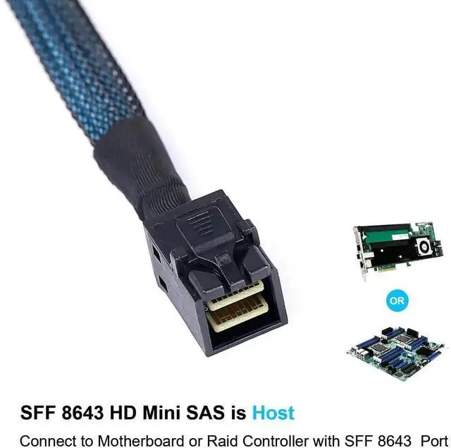 Alt view image 4 of 5 - Aomoproing 2Pack SFF-8643 to SATA: 1M SFF8643 Mini-SAS to SATA Forward Breakout Cable Mini SAS HD SFF8643 Controller to Hard Drive (3.3FT)
