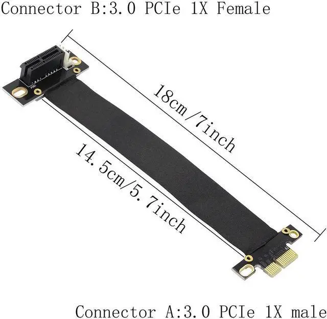 Alt view image 3 of 6 - Aomoproing PCIE Extension Cable,PCI-Express 3.0 1X Male to Female Riser Cable PCI-E 1X Extender Adapter Jumper (18cm,90°