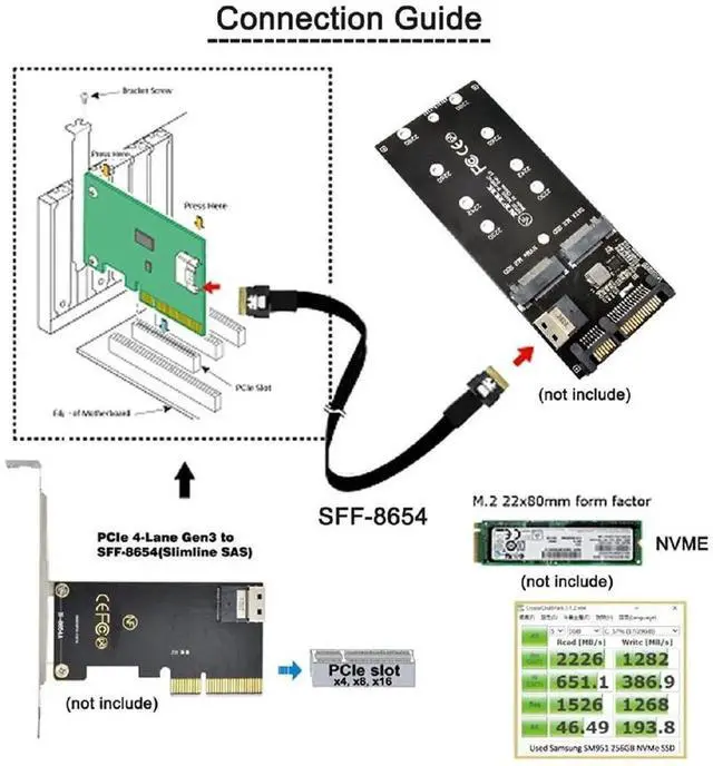 Alt view image 7 of 7 - Aomoproing PCI-E Slimline SAS 4.0 SFF-8654 4i 38pin Host to SFF-8654 Slim SAS Target Cable 50cm