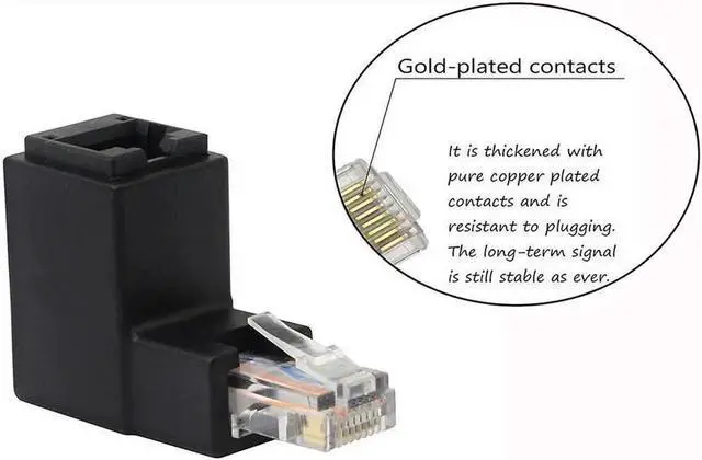 Alt view image 6 of 6 - Aomoproing 90 Degree RJ45 Ethernet LAN Male to Female Cat5 / Cat5e / Cat6 Extender Adapter(2-Pack) Black,(Up Angle)