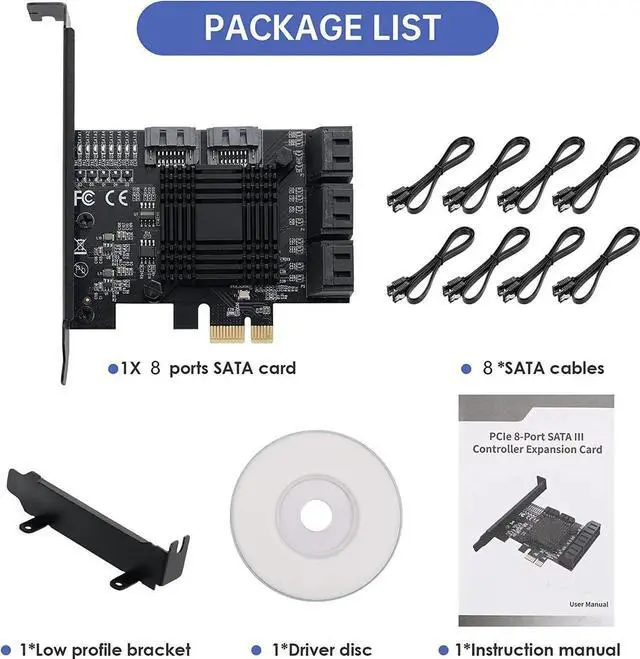 Alt view image 7 of 7 - Aomoproing PCIE 1X SATA Card 8 Ports,with 8 SATA Cables and Low Profile Bracket,PCIE to SATA 3.0 6 Gbps Controller,PCIE to SATA Expansion Card,SATA Controller,SATA PCIE Card,ASM1064+JMB575 Chips