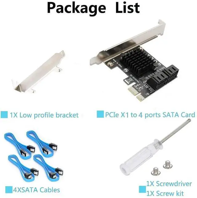 Alt view image 3 of 7 - Aomoproing SATA Card PCIE 3.0, 4 Port with 4 Cables, Controller Expansion Card with Low Profile Bracket, Non-Raid, Boot as System Disk, Support 4 SATA 3.0 Devices