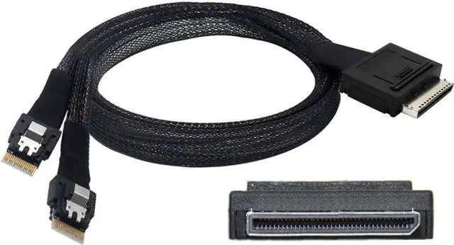 Alt view image 6 of 6 - Aomoproing SFF-8611 to SFF-8654 Cable,OCuLink PCIe PCI-Express SFF-8611 8X 8-Lane to 2 SFF-8654 Slimline 4X SSD Data Active Cable 50cm