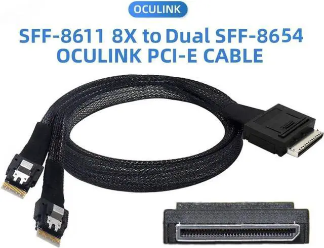 Main image of Aomoproing SFF-8611 to SFF-8654 Cable,OCuLink PCIe PCI-Express SFF-8611 8X 8-Lane to 2 SFF-8654 Slimline 4X SSD Data Active Cable 50cm