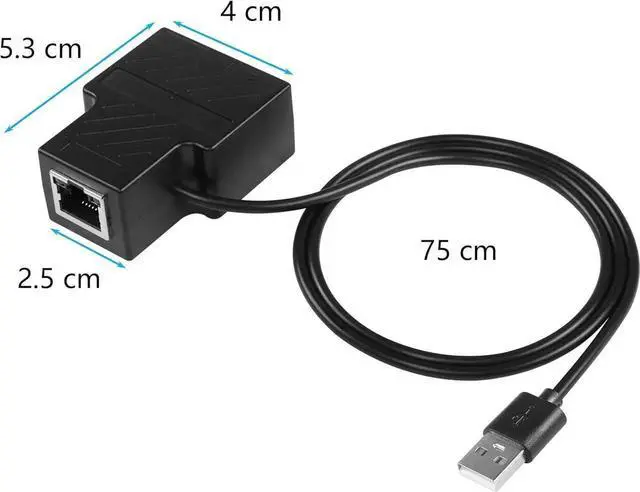 Alt view image 6 of 6 - Aomoproing RJ45 Splitter Adapter Ethernet Cable, RJ45 1 to 2 Network Adapter with USB Power Cable, RJ45 Powerline Network Adapter, for Router TV Box Camera PC Lapop