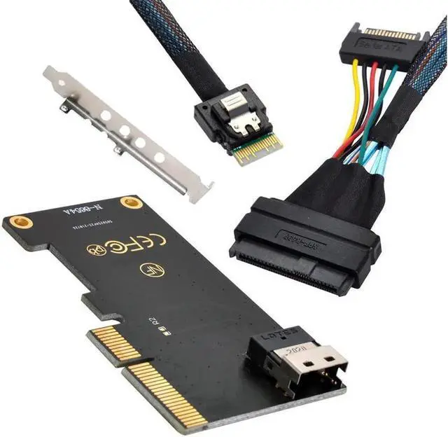 Alt view image 2 of 3 - Aomoproing PCI-E 3.0 4.0 to SFF-8654 Slimline SAS Card Adapter to SFF-8639 U.2 U2 NVME PCIe SSD Cable for Mainboard SSD
