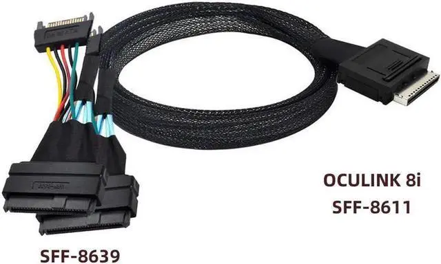 Alt view image 2 of 3 - Aomoproing OCuLink PCIe PCI-Express SFF-8611 8x 8-Lane to Dual SFF-8639 U.2 4x SSD Data Active Cable 50cm