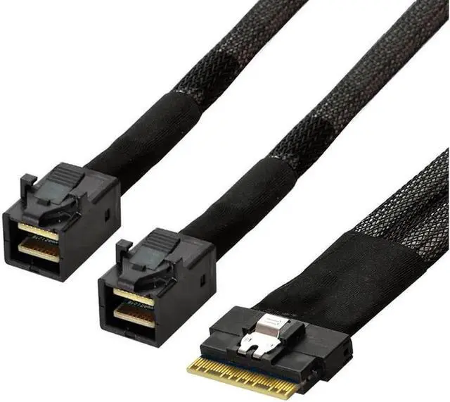 Alt view image 2 of 3 - Aomoproing SAS Slim 4.0 SFF-8654 8i PCI-E Ultraport Slimline 74pin to Dual SFF-8643 4i Cable PCI-Express Mini SAS HD