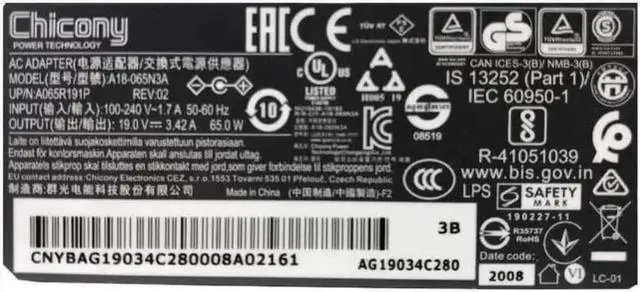 Alt view image 2 of 2 - Aomoproing 19V 3.42A 65W 4.0x1.7mm Chicony A18-065N3A A065R191P AC Adapter For Laptop Charger Power Supply