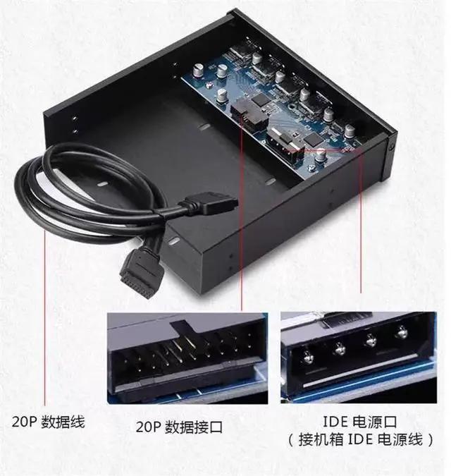 Alt view image 2 of 7 - 5.25" Front Bay USB HUB 2-Port USB 3.1 & 4-Port USB 3.0 High Speed 5Gbps USB Hub Front Panel Computer Case Optical Drive Bay Converter Hub