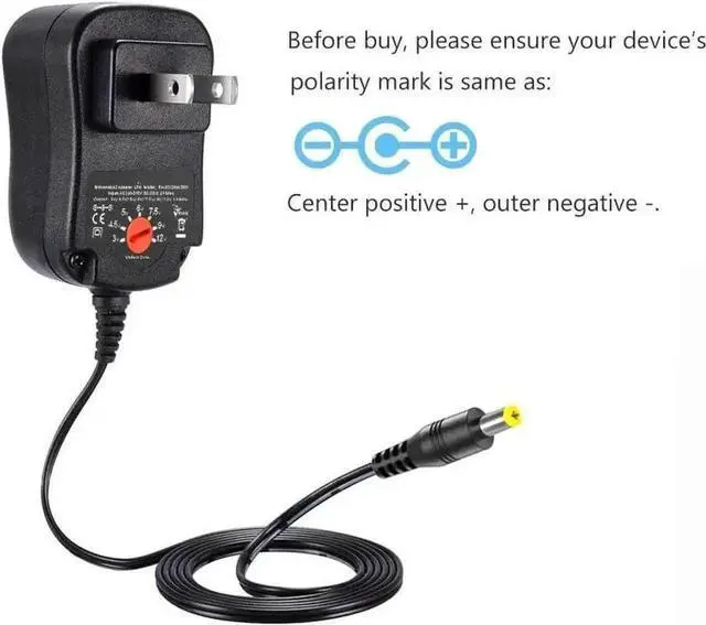 Main image of 12W 3V 4.5V 5V 6V 7.5V 9V 12V Adjustable Voltage Universal AC/DC Adapter Power Supply for Household Electronics,Micro USB - 1A Max