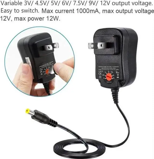 Alt view image 5 of 6 - 12W 3V 4.5V 5V 6V 7.5V 9V 12V Adjustable Voltage Universal AC/DC Adapter Power Supply for Household Electronics,Micro USB - 1A Max