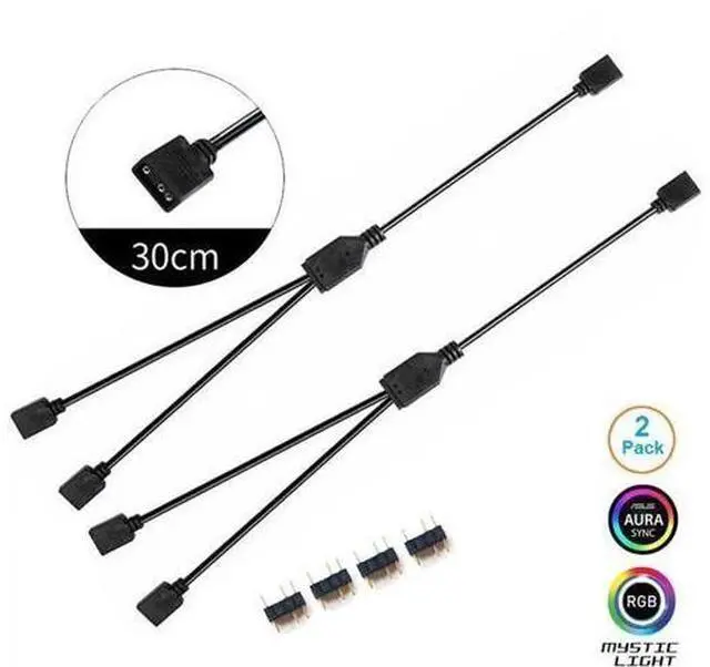 Main image of 2 Pack 5V 3-Pin RGB 2-Way Female to x Female RBW LED Strip Splitter Cable,2 Port AURA RGB Lighting Hub w/ Gender Changer Adapter - 1 Foot