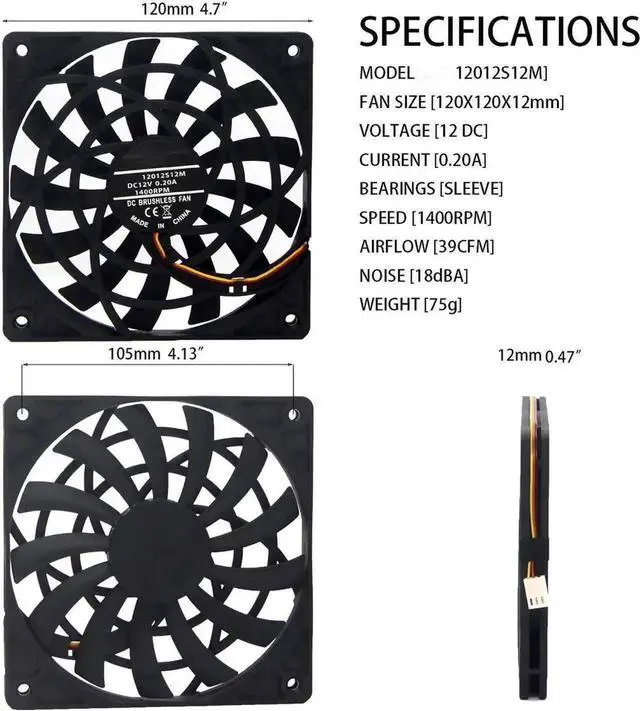 Alt view image 4 of 7 - NEW 120mm slim fan 12012 0.19A 12MM thick slim chassis cpu cooling fan high quality silent cooler