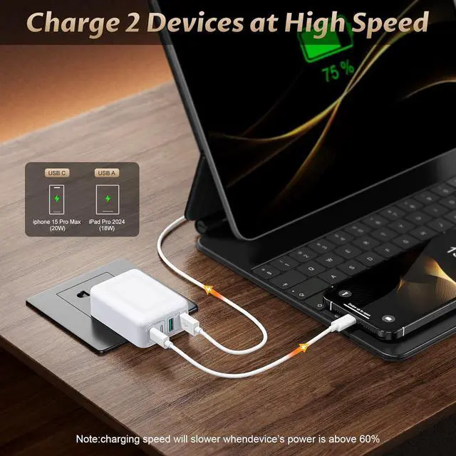 Alt view image 4 of 7 - 2Pack Flat USB C Charger Block, 40W 4-Port Foldable & Slim Fast Charging Block Wall Plug, Thin Type C Cube Box for iPhone 17 Pro Max 16 16e 15, Samsung S25 S24, Pixel, Tablets, Multiport Power Adapter