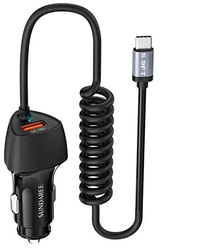 Alt view image 2 of 2 - USB C Fast Car Charger 51W Dual Ports, Built-in 5.9FT Type C Phone Charger Cable, USB-C Port Charger with PPS 33W/PD 30W/&QC 18W, Compatible with IOS Android SMartphones