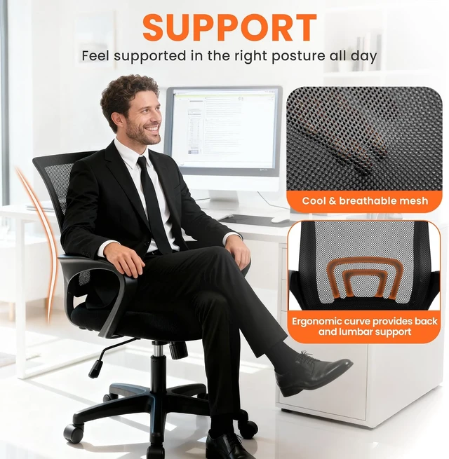 Alt view image 5 of 7 - NEO CHAIR Office Computer Chair Ergonomic Mid-Back Mesh Desk Chair, Black