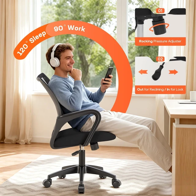 Alt view image 4 of 7 - Ergonomic Office Chair | Mid-Back Swivel Desk Chair | Dark Black