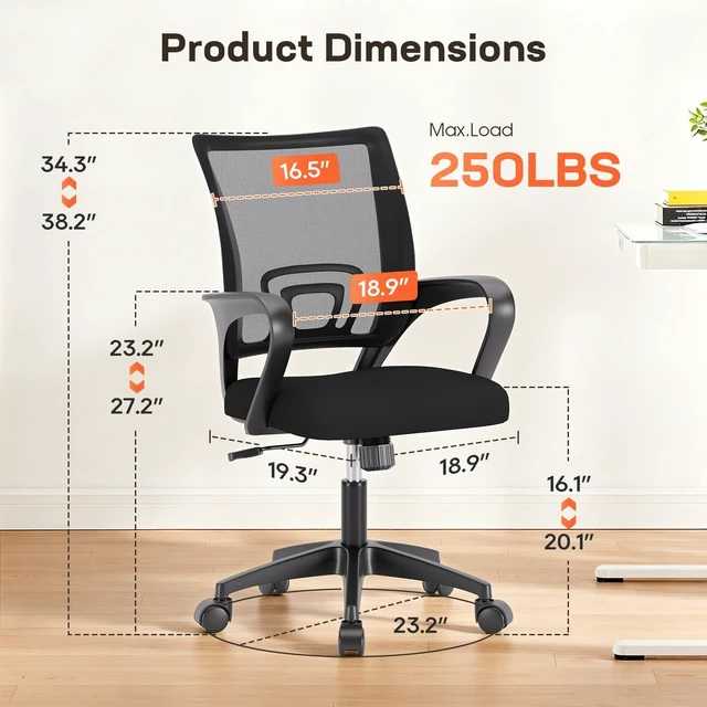 Alt view image 7 of 7 - Ergonomic Office Chair | Mid-Back Swivel Desk Chair | Dark Black