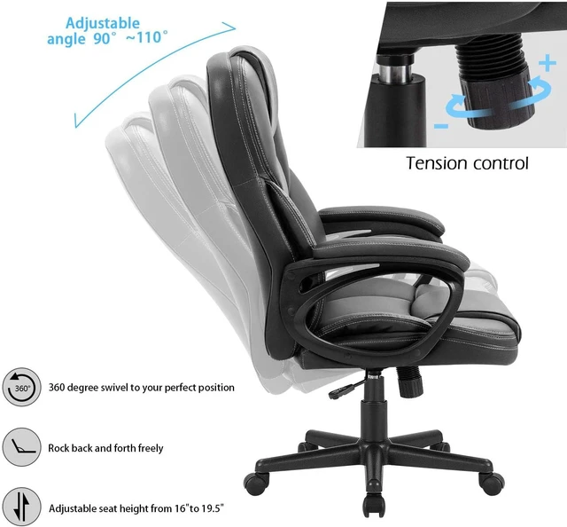 Alt view image 6 of 6 - Office Executive Chair High Back Adjustable Managerial Home Desk Chair, Swivel Computer PU Leather Chair with Lumbar Support (1, Black)