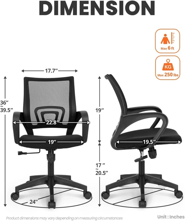 Alt view image 3 of 7 - NEO CHAIR Office Computer Ergonomic Mid-Back Mesh Desk Chair, Dark Black