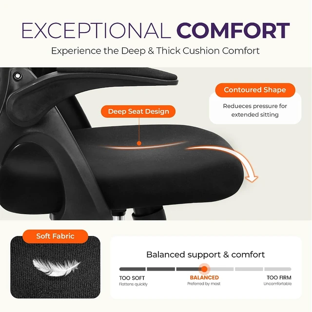 Alt view image 3 of 7 - NEO CHAIR Office Desk Chair, Ergonomic Mesh with Flip-Up Arms, Dark Black