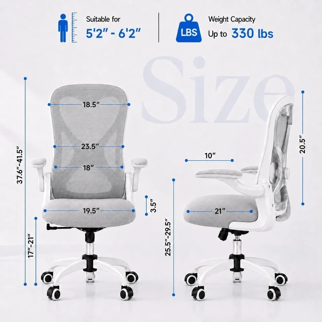 Alt view image 2 of 6 - Ergonomic Home Office Chair, 4-Way Lumbar, Thick Cushion, 330LBS