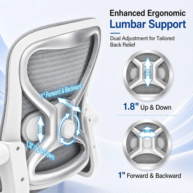 Alt view image 3 of 6 - Ergonomic Home Office Chair, 4-Way Lumbar, Thick Cushion, 330LBS