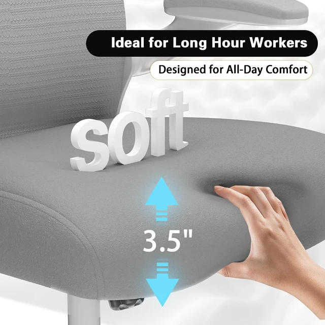 Alt view image 4 of 6 - Ergonomic Home Office Chair, 4-Way Lumbar, Thick Cushion, 330LBS