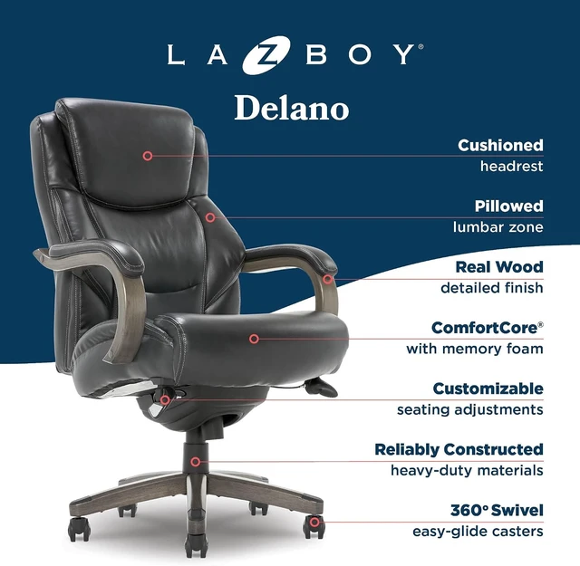 Alt view image 4 of 7 - Big and Tall Executive Office Chair Lumbar Support, Leather Chair