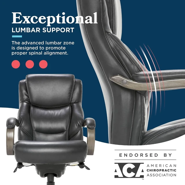 Alt view image 7 of 7 - Big and Tall Executive Office Chair Lumbar Support, Leather Chair