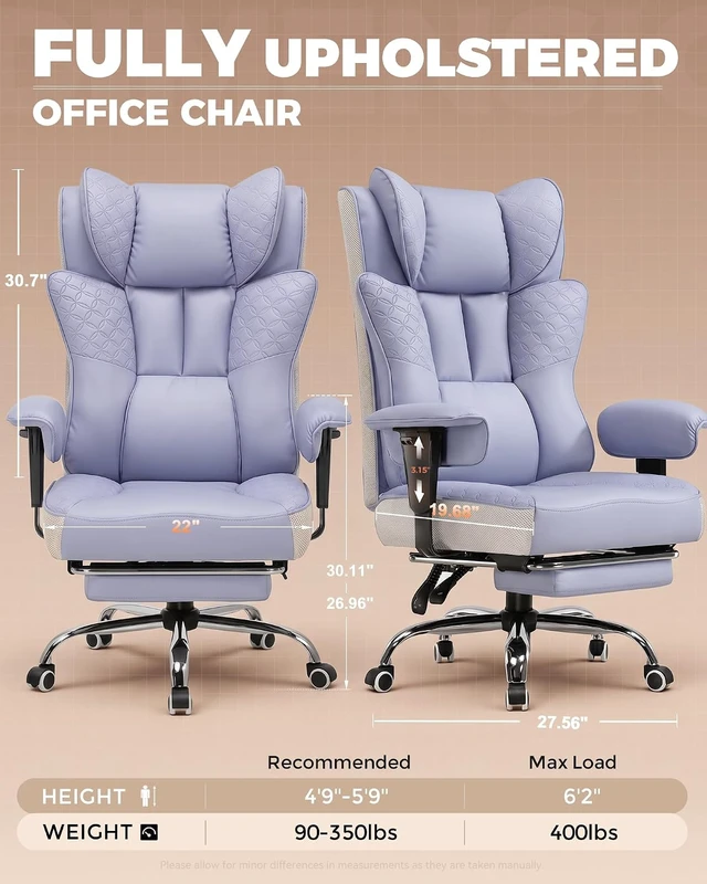 Alt view image 2 of 7 - Big and Tall Office Chair Wide Ergonomic Gaming Chair with Deluxe Embossing Designed Leather with Foot Rest,150°Reclining Adjustable Soft Armrests Pocket Spring Back Support and Pillow
