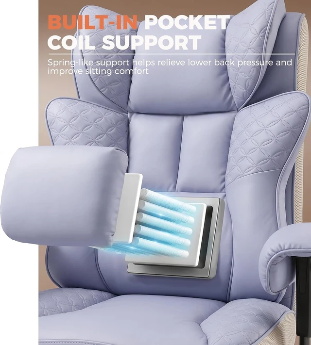 Alt view image 4 of 7 - Big and Tall Office Chair Wide Ergonomic Gaming Chair with Deluxe Embossing Designed Leather with Foot Rest,150°Reclining Adjustable Soft Armrests Pocket Spring Back Support and Pillow