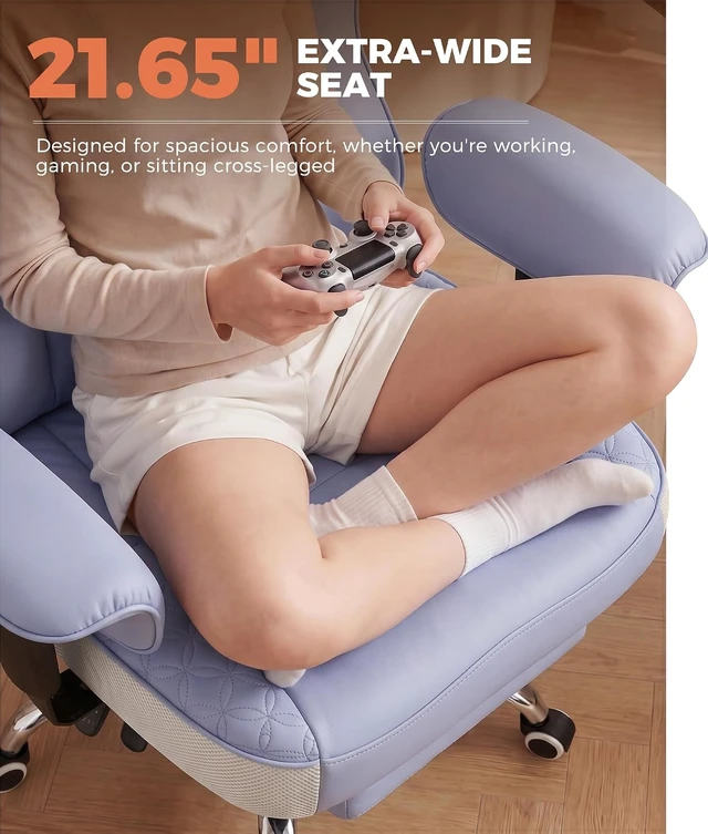Alt view image 5 of 7 - Big and Tall Office Chair Wide Ergonomic Gaming Chair with Deluxe Embossing Designed Leather with Foot Rest,150°Reclining Adjustable Soft Armrests Pocket Spring Back Support and Pillow