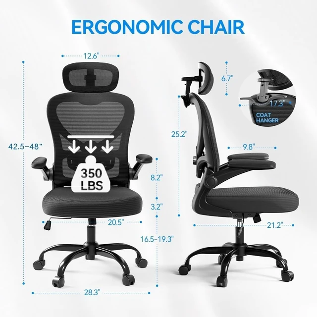 Alt view image 2 of 6 - Ergonomic Office Chair, Mesh Home Office Desk Chairs with 3D Headrest