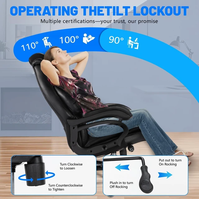 Alt view image 2 of 6 - 800lbs Big and Tall Office Chair, Executive Chair with Adjustable Headrest, High Back Extra Wide Seat, Heavy Duty PU Leather for Home Office, Comfortable Large Computer Desk Chair