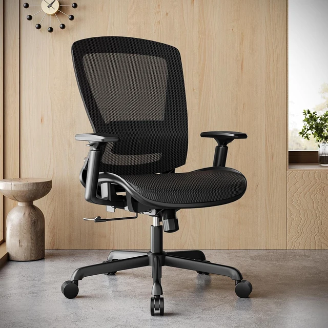 Alt view image 2 of 7 - Ergonomic Mesh Office Chair,Comfy Computer Desk Chair - BIFMA 5.1 Certified Commercial Swivel Task Chair for Home Office - Adjustable Lumbar Support & Armrests,Tilt Function,Wide Seat (Black)