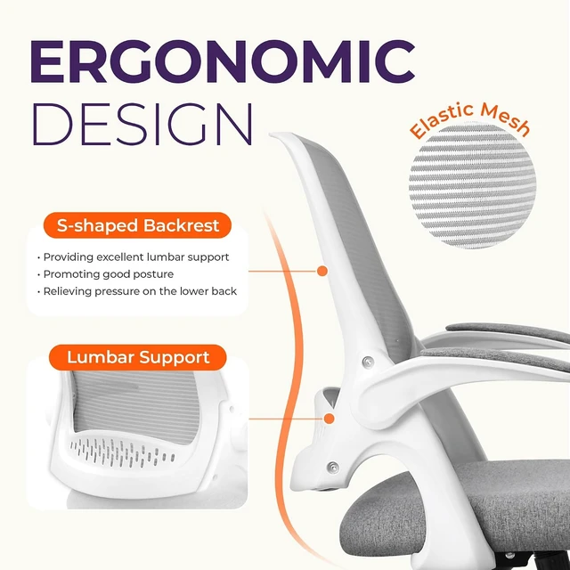 Alt view image 3 of 7 - NEO CHAIR Office Desk Chair, Ergonomic Mesh with Flip-Up Armrests, Grey