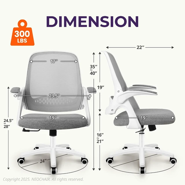 Alt view image 2 of 7 - NEO CHAIR Office Desk Chair, Ergonomic Mesh with Flip-Up Armrests, Grey