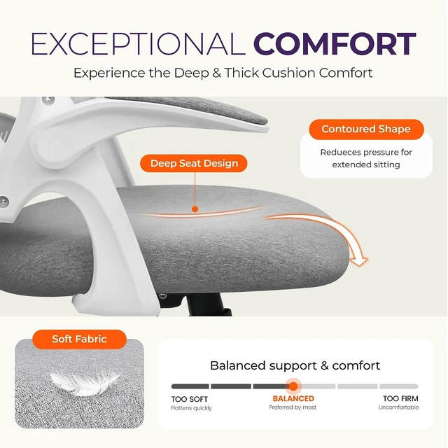 Alt view image 4 of 7 - NEO CHAIR Office Desk Chair, Ergonomic Mesh with Flip-Up Armrests, Grey