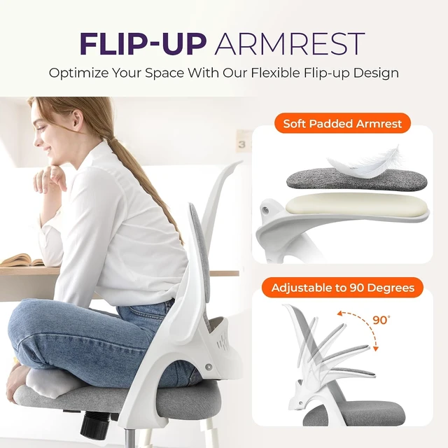 Alt view image 6 of 7 - NEO CHAIR Office Desk Chair, Ergonomic Mesh with Flip-Up Armrests, Grey