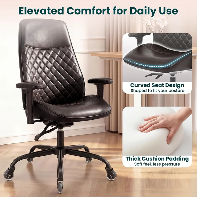 Alt view image 4 of 7 - NEO CHAIR Dark Brown PU Leather Office Chair Ergonomic Design, Swivel Chair
