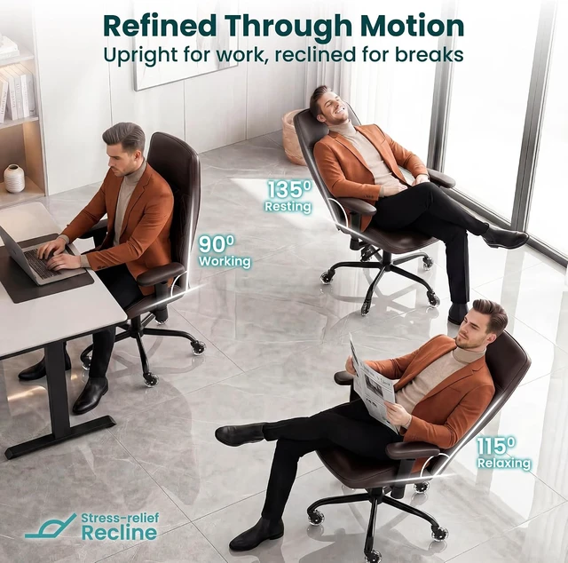 Alt view image 6 of 7 - NEO CHAIR Dark Brown PU Leather Office Chair Ergonomic Design, Swivel Chair