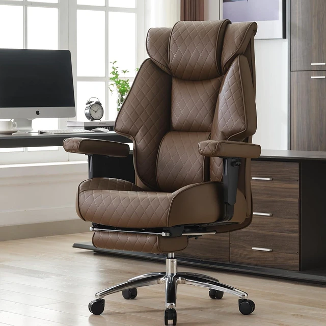 Main image of Big and Tall Office Chair with Footrest, PU Leather High Back Executive Office Chair 400lbs, Ergonomic Computer Chairs Lumbar Support for Heavy People (Brown)